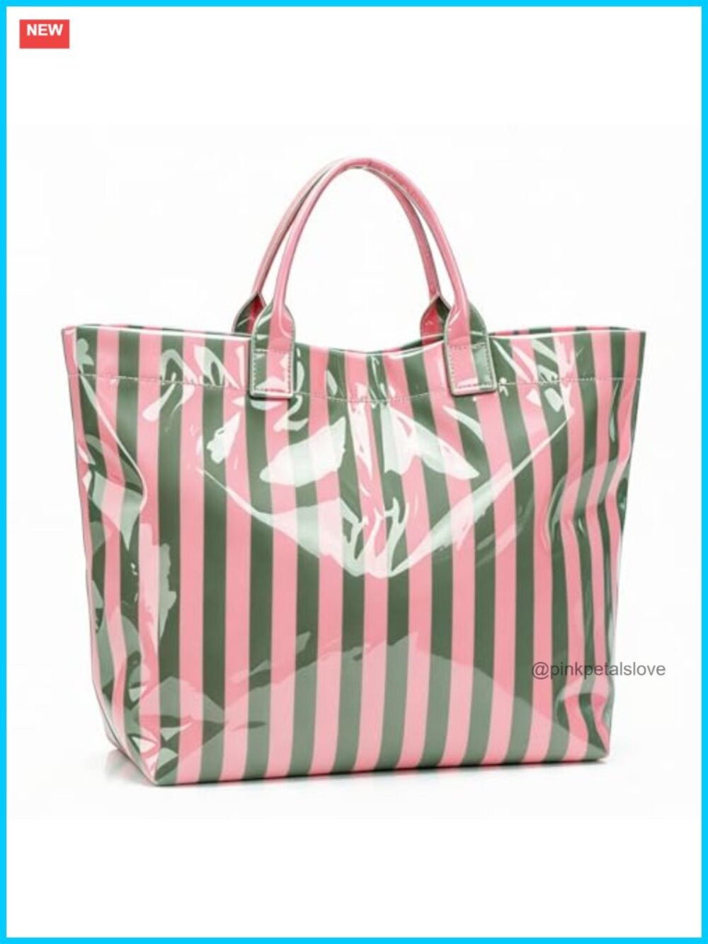 Striped PVC Tote Bag Waterproof Beach Handbag Large Capacity Travel Purse